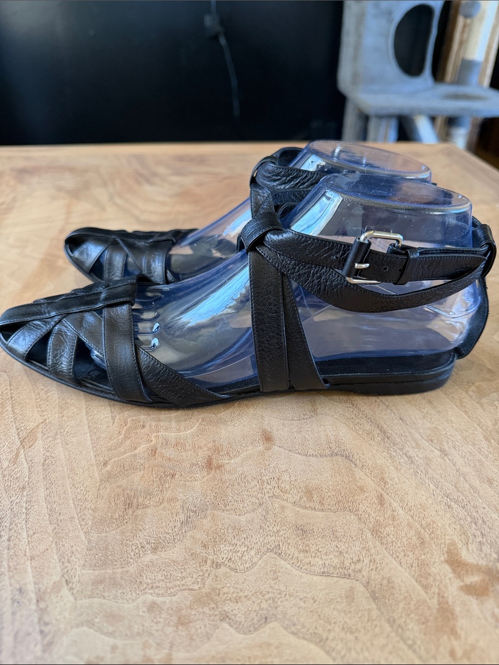 Balenciaga Black Leather Strappy Caged Fisherman Sandals Size 38.5 - Picture 6 of 9